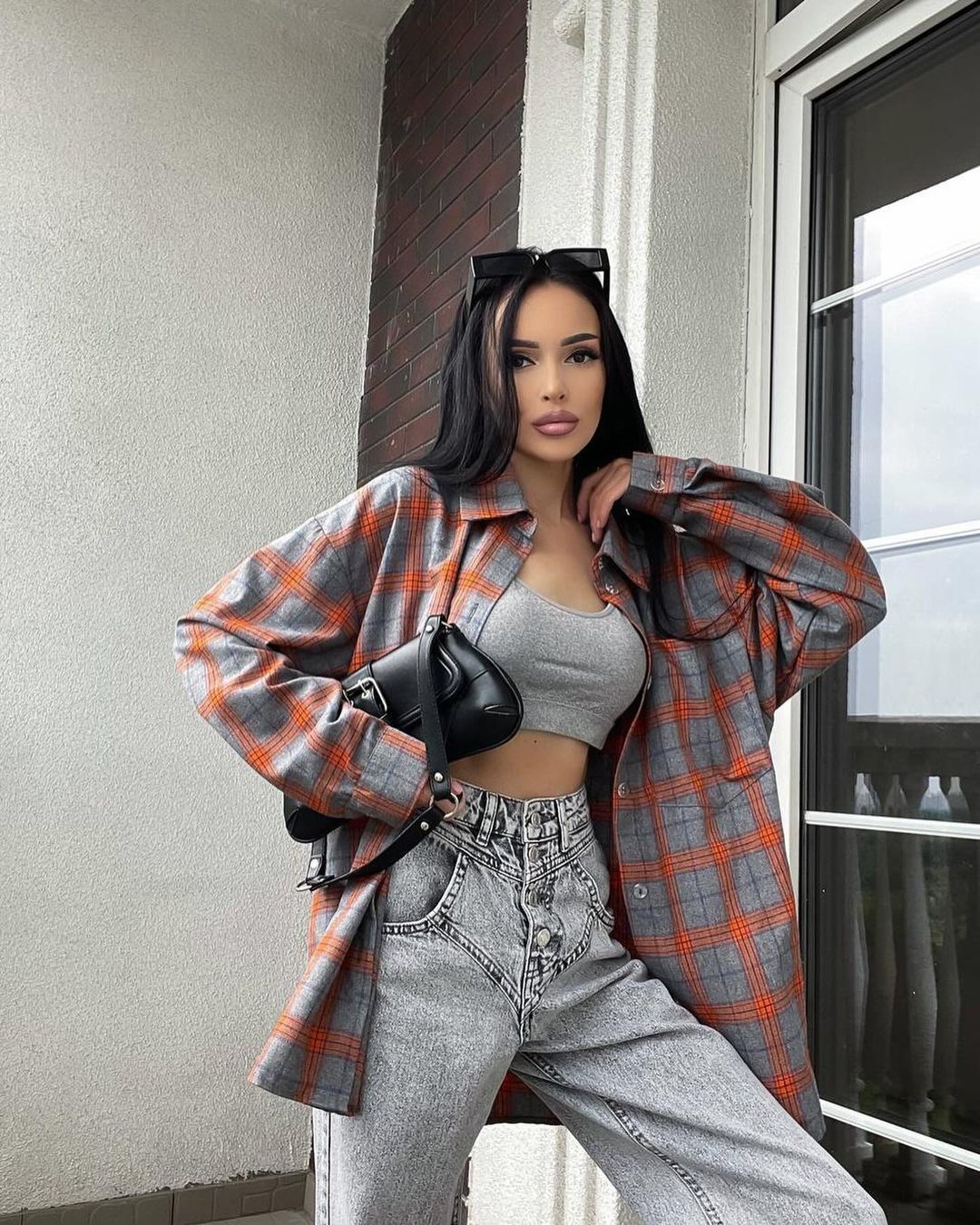 Retro Easy Matching Lapel Loose Plaid Shirt For Women