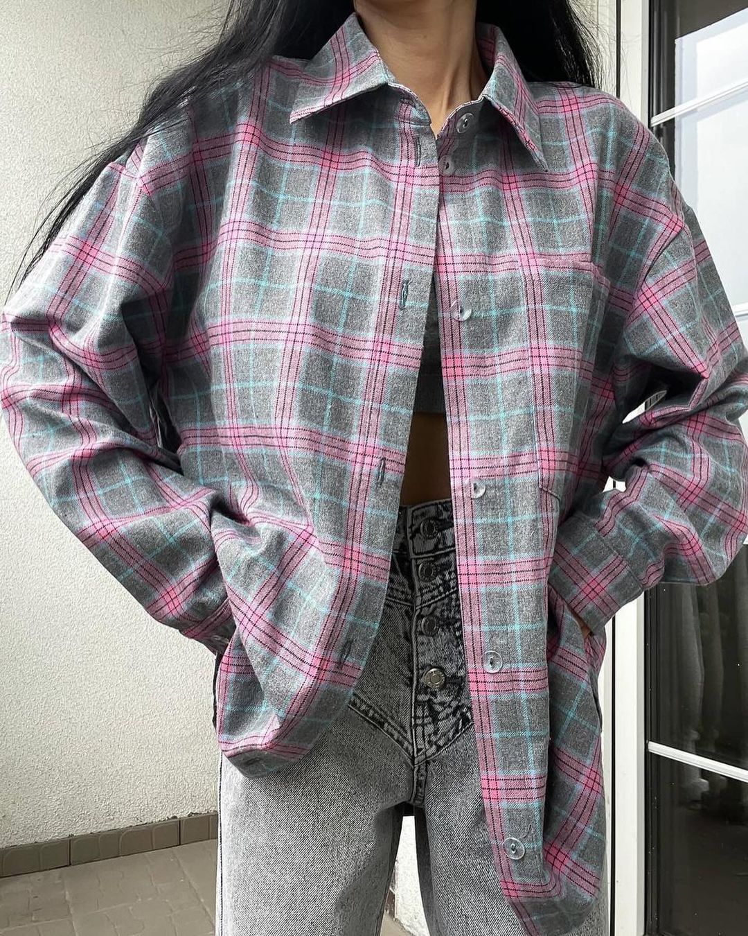 Retro Easy Matching Lapel Loose Plaid Shirt For Women